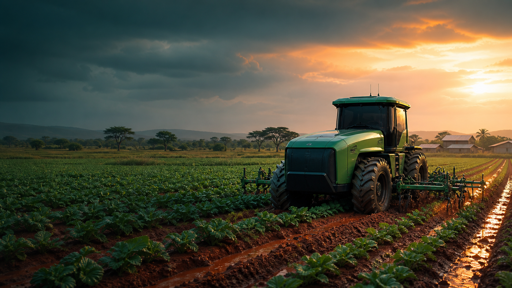 Empty-cab autonomous tractor cultivating precise crop rows
